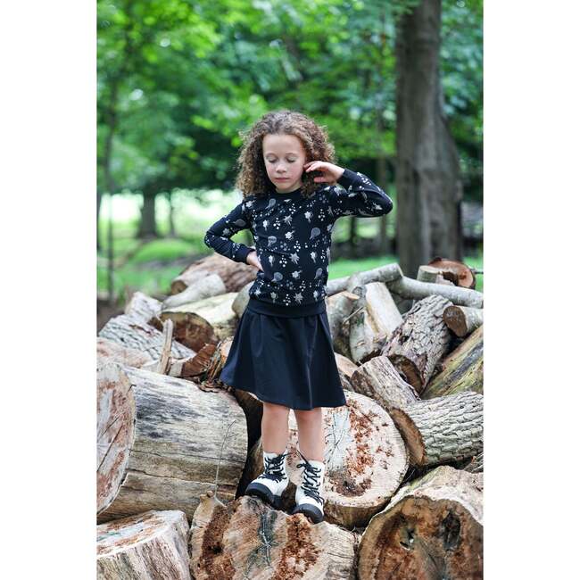 Girls Super Bubble Ribbed Crew Neck Sweater Top, Black