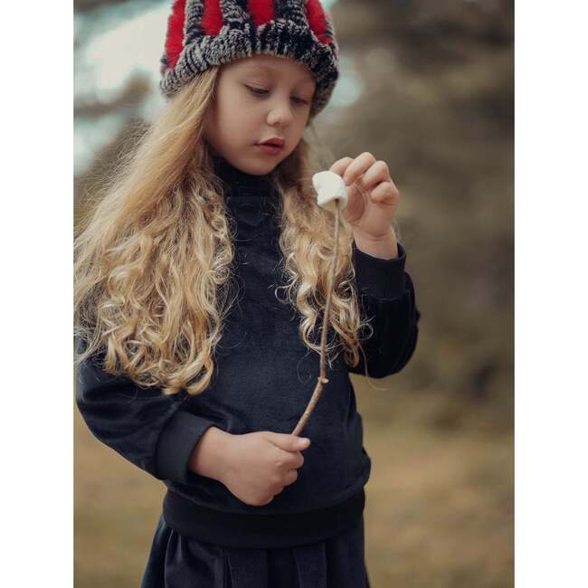 Girls Velour Turtle Neck Long Sleeve Sweater, Black