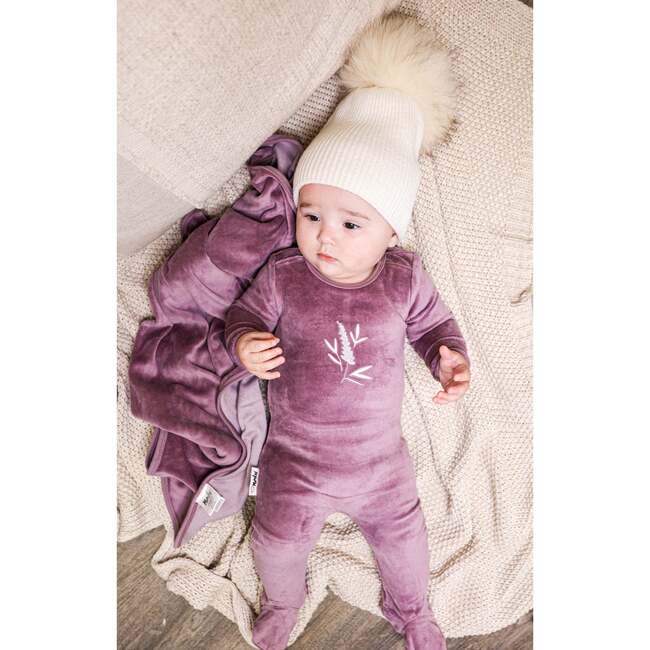 Floral Embroidered Round Neck Long Sleeve Footie, Plum