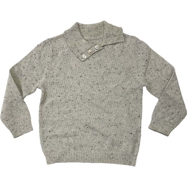 Flecked Diamonds High Neck Buttoned Sweater, Cream