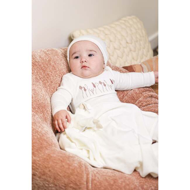 Girls Winter Garden Embroidered Long Sleeve Footie, Cream