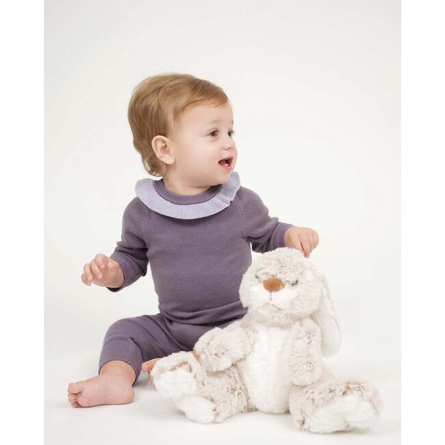 Flecked Lace Collar Long Sleeve Top & Pant 2-Piece Set, Lavender