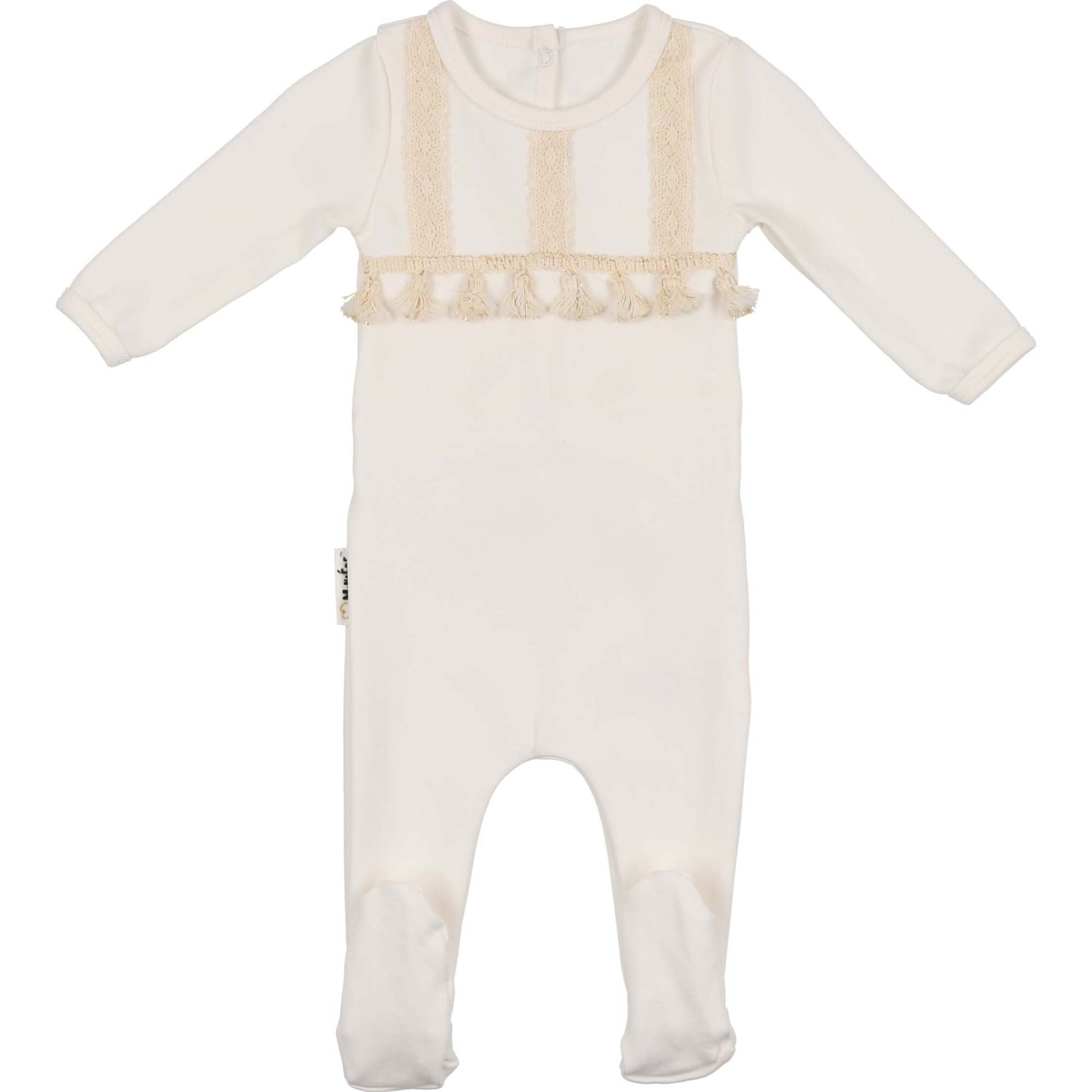 Crochet Tassel Long Sleeve Footie, Ivory - Footie Pajamas - 1