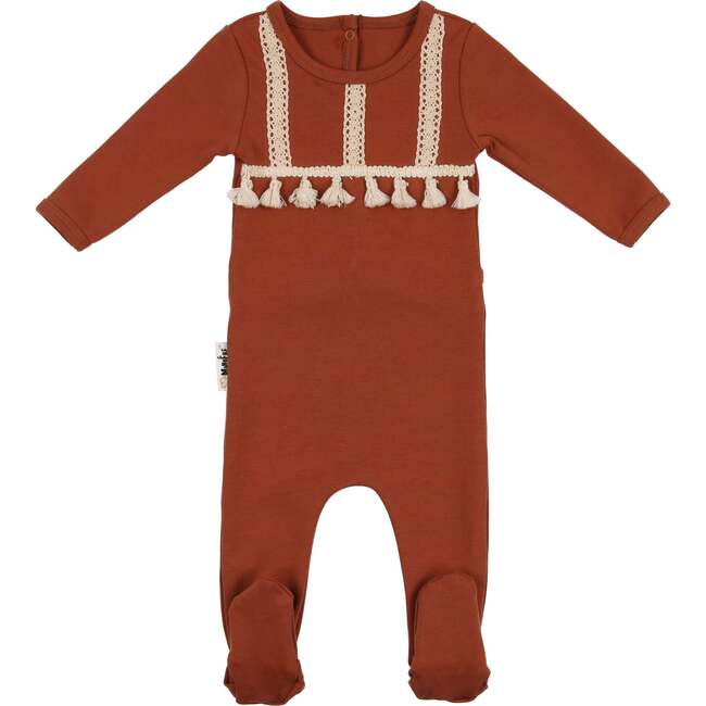 Crochet Tassel Long Sleeve Footie, Ginger - Footie Pajamas - 1