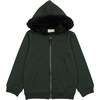 Couture Contrast Zip-Up with Fur Lined Hood Dress, Forest Green - Dresses - 1 - thumbnail