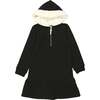 Couture Contrast Zip-Up with Fur Lined Hood Dress, Black - Dresses - 1 - thumbnail
