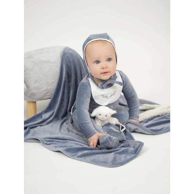 Boys Embroidered Bib Corduroy Long Sleeve Footie, Blue