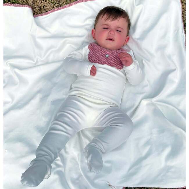 Boys Contrast Velour Bib Long Sleeve Footie, White & Grey