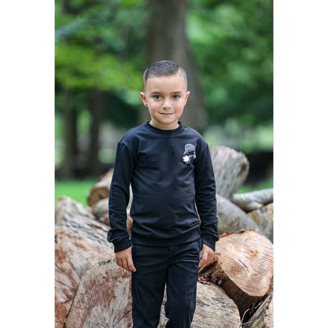 Boys Super Bubble Ribbed Crew Neck Sweater Top, Black