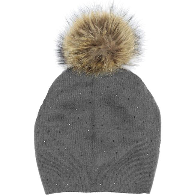Sparkle Baby Winter Faux Fur Pom Pom Beanie, Grey - Hats - 1