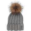 Ribbed Merino Wool Faux Fur Pom Pom Hat, Charcoal - Hats - 1 - thumbnail