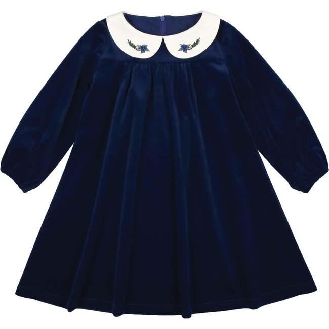 Peter Pan Collar Velvet Butter Dress, Navy - Dresses - 1