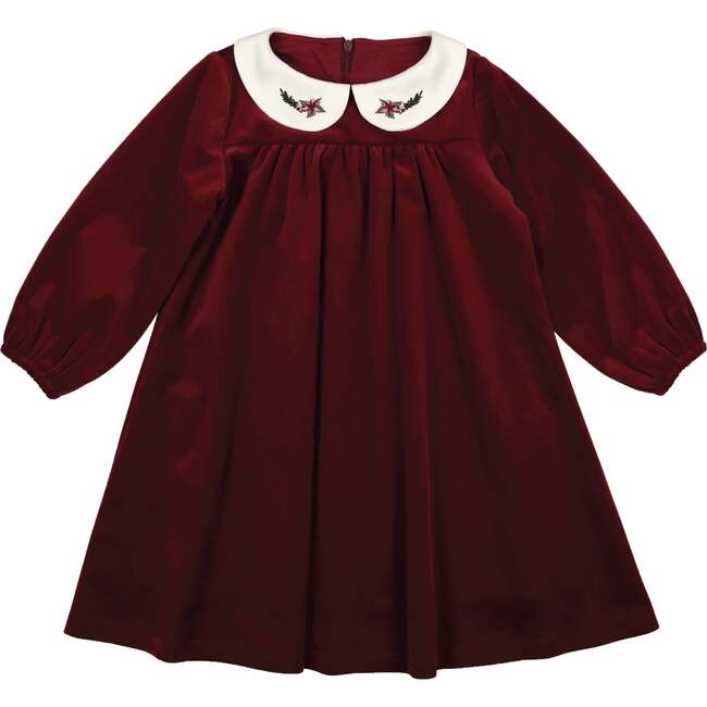 Peter Pan Collar Velvet Butter Dress, Burgundy - Dresses - 1