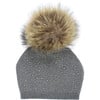 Knit Wool Faux Fur Pom Pom Hat, Charcoal - Hats - 2 - thumbnail