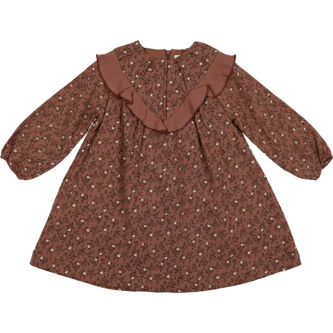 Closed Neck Floral Ruffle Dress, Rose