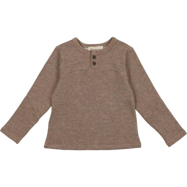 Asymmetrical Long Sleeve Henley Shirt, Beige