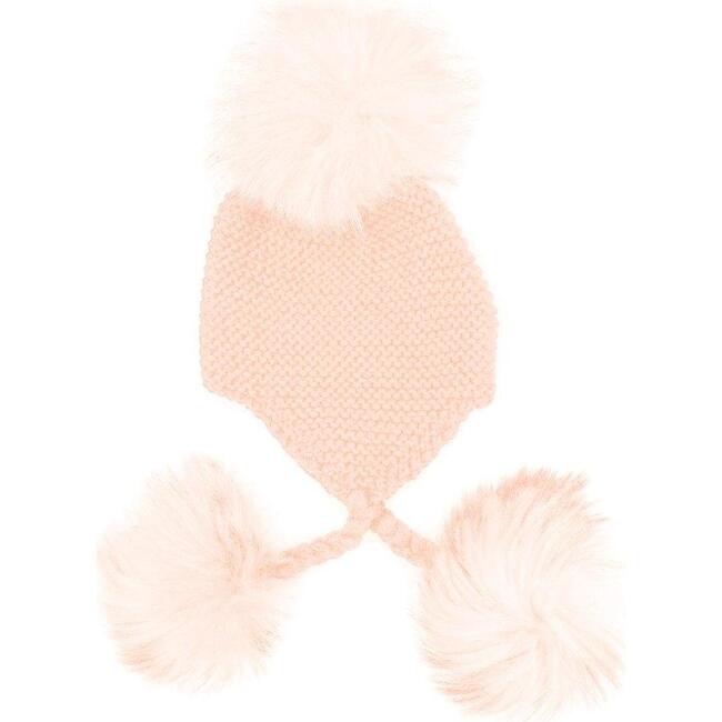 Triple Faux Fur Pom Pom Hat, Coral - Hats - 1