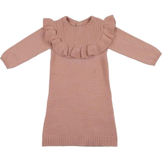 Yoke Collar Ruffle Knit Dress, Mauve