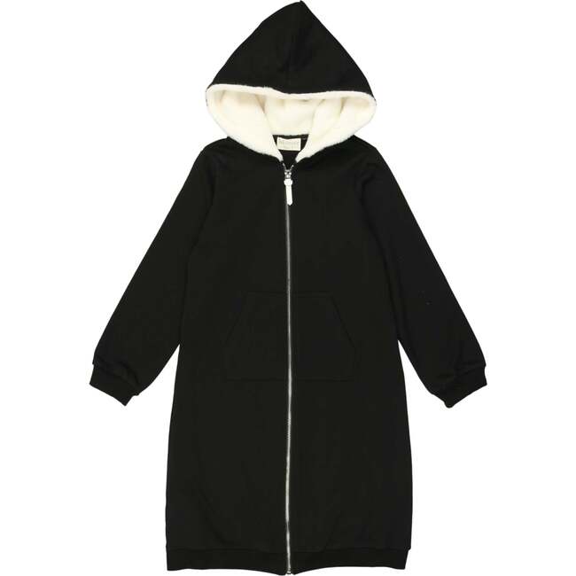 Zip Faux Fur Hoodie Dress, Black