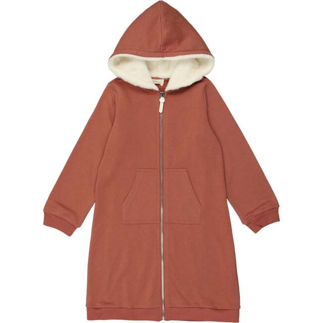 Zip Faux Fur Hoodie Dress, Rust