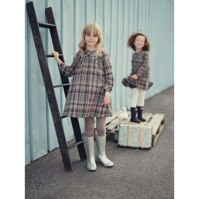 Sweet Plaid Long Sleeve Dress, Brown