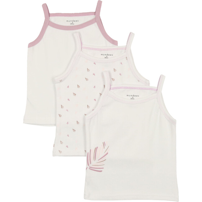 Feather Print Girls Undershirts 3 Pack, White