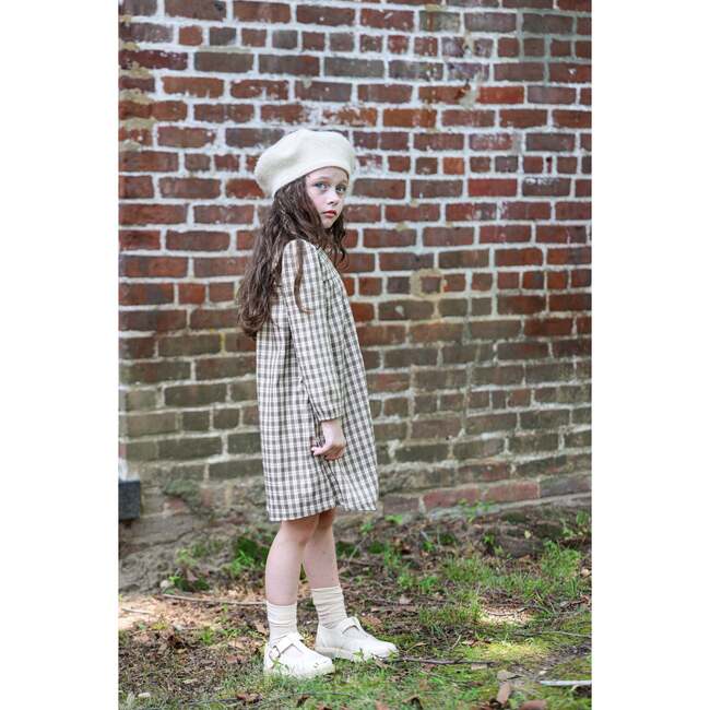 Autumn Plaid Long Sleeve Relaxed Fit Dress, Beige