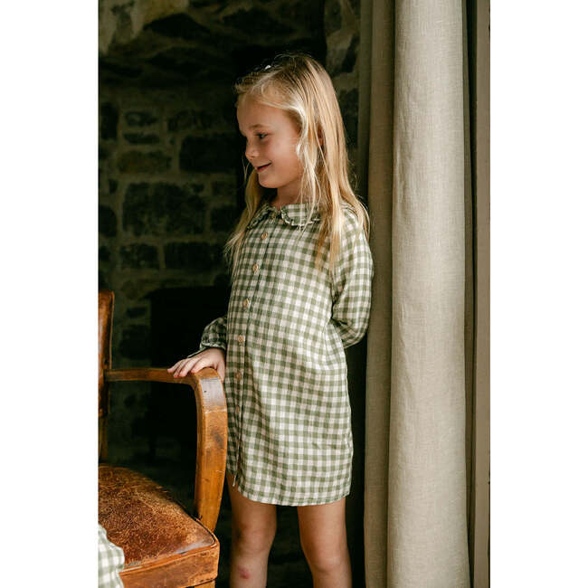 Goldie Long Sleeve Dress, Green Gingham - Dresses - 4