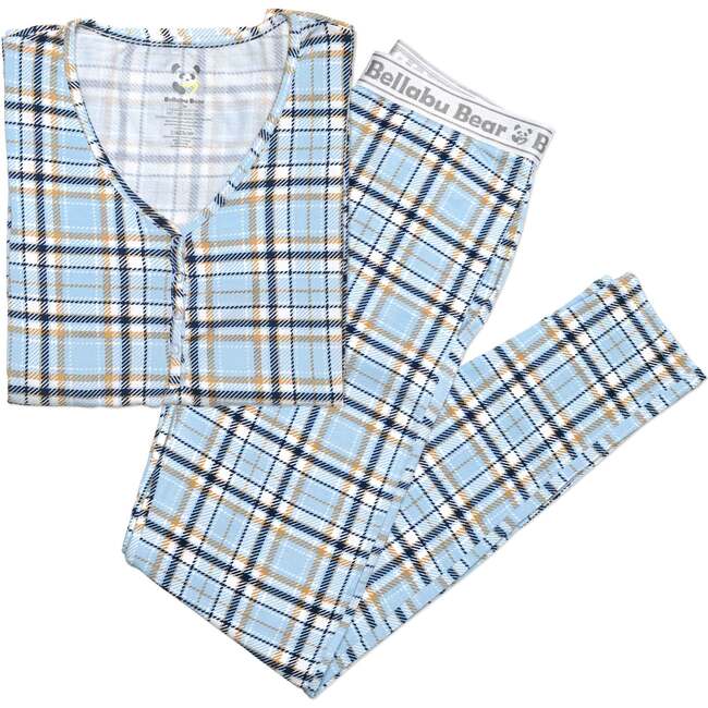 Holiday Plaid Blue Bamboo Women's Pajama Set, Blue - Pajamas - 1