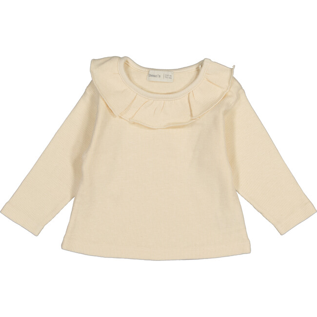 Long Sleeve Tee Shirt with Ruffled Collar, Cream