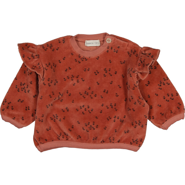 Velvet Sweatshirt with Ruffled Shoulders, Prints