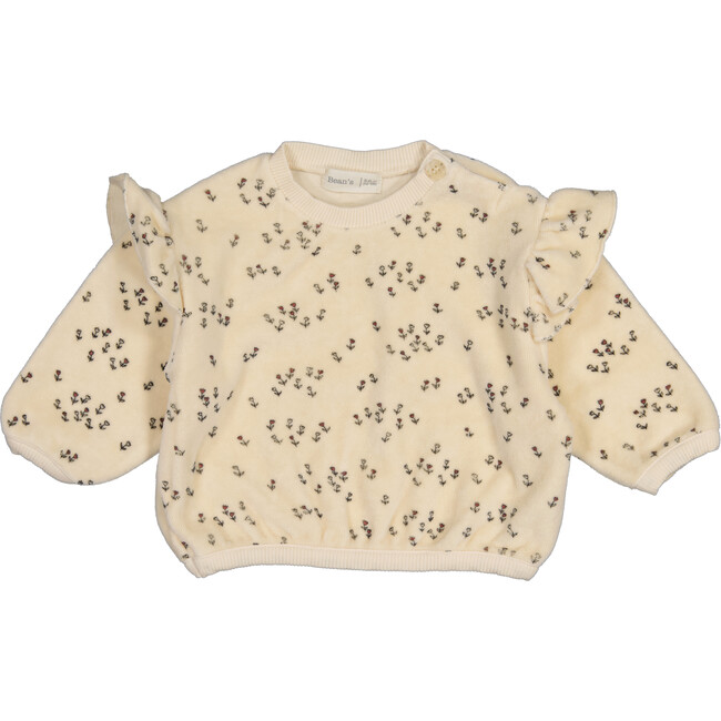 Velvet Sweatshirt with Ruffled Shoulders, Prints
