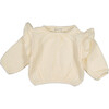 Long Sleeve Gauze Top with Ruffled Shoulder, Cream - T-Shirts - 1 - thumbnail