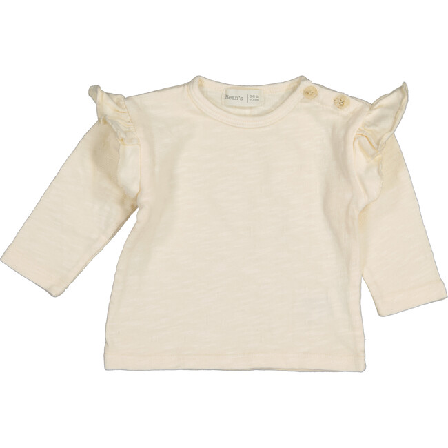 Long Sleeve Tee Shirt with Ruffled Shoulder, Cream