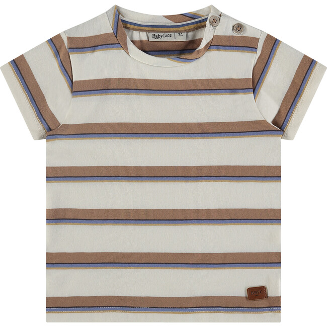 Striped Round Neck Short Sleeve T-Shirt, Milk