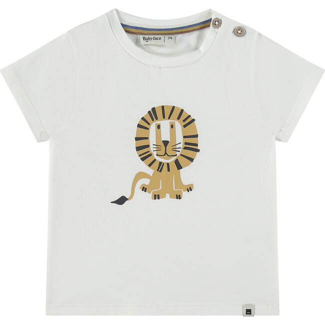 Lion Print Round Neck Short Sleeve T-Shirt, Milk