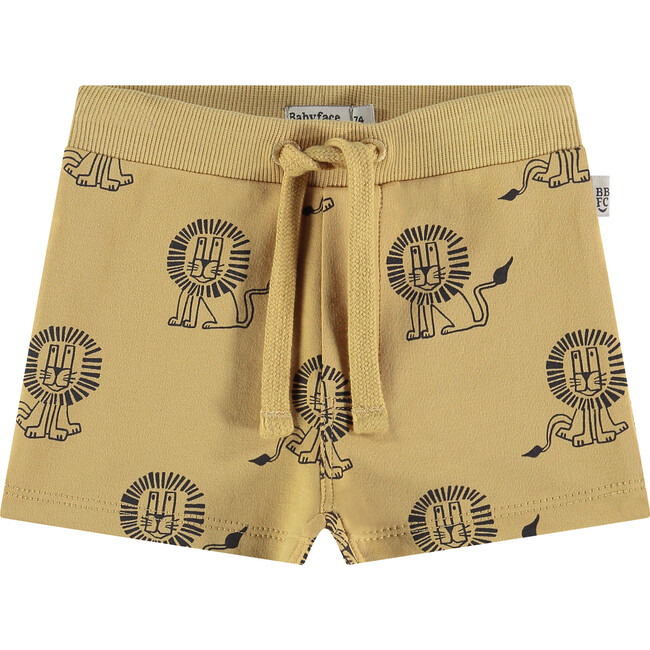 Lions Print Elastic Waist Drawstring Sweatshorts, Mustard Ochre