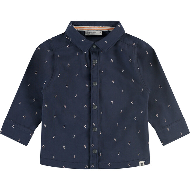 Musical Notes Button-Up Long Sleeve Shirt, Indigo