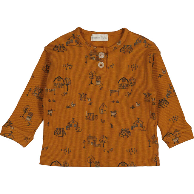 Ribbed Long Sleeve Henley, Farm Print