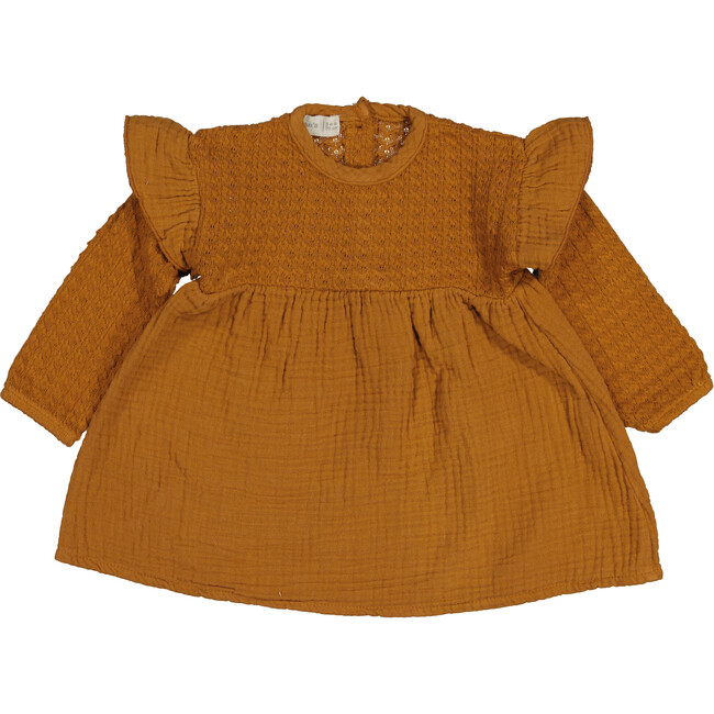 Jacquard Dress with Ruffle Shoulder, Caramel