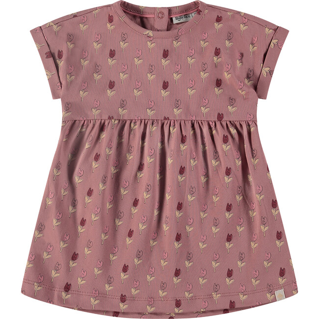 Flower Print Round Neck Short Sleeve Dress, Pink Blossom
