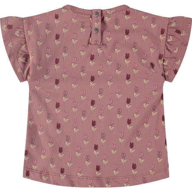 Flower Print Short Ruffle Sleeve T-Shirt, Pink Blossom