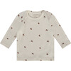Crossiant Print Round Neck Long Sleeve T-Shirt, Cream - T-Shirts - 1 - thumbnail