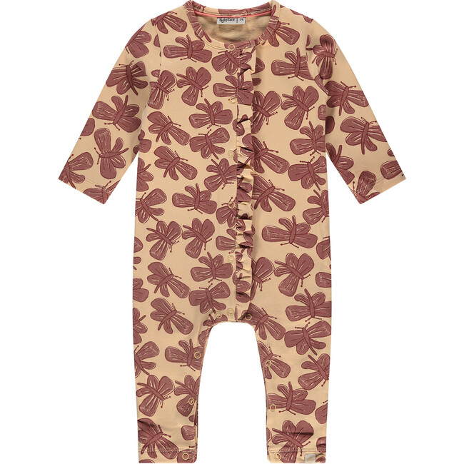 Dragonflies Print Long Sleeve Button-Up Romper, Vanilla