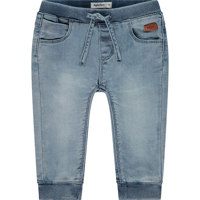 Cinched Cuffed Waist Denim Jogger, Grey Blue