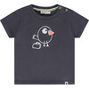 Bird Print Round Neck Short Sleeve T-Shirt, Dark Grey - T-Shirts - 1 - thumbnail