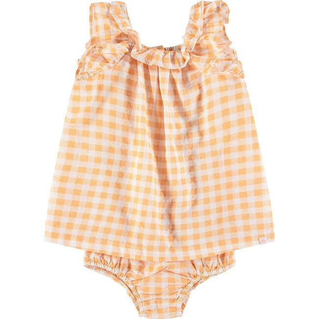 Checkered Tank Top & Bloomer 2-Piece Set, Cantaloupe Orange