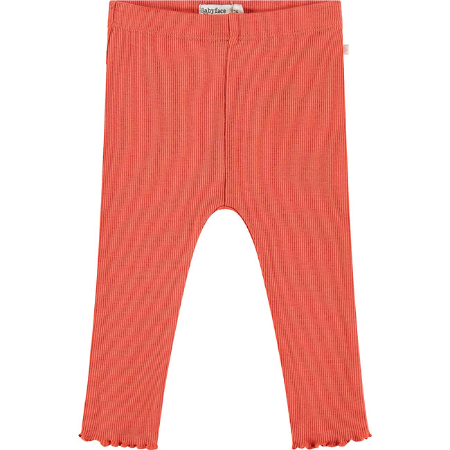 Baby Girl Ruffle Bottom Ribbed Leggings, Grapefruit Red