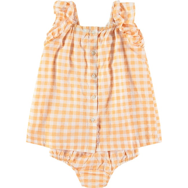 Checkered Tank Top & Bloomer 2-Piece Set, Cantaloupe Orange