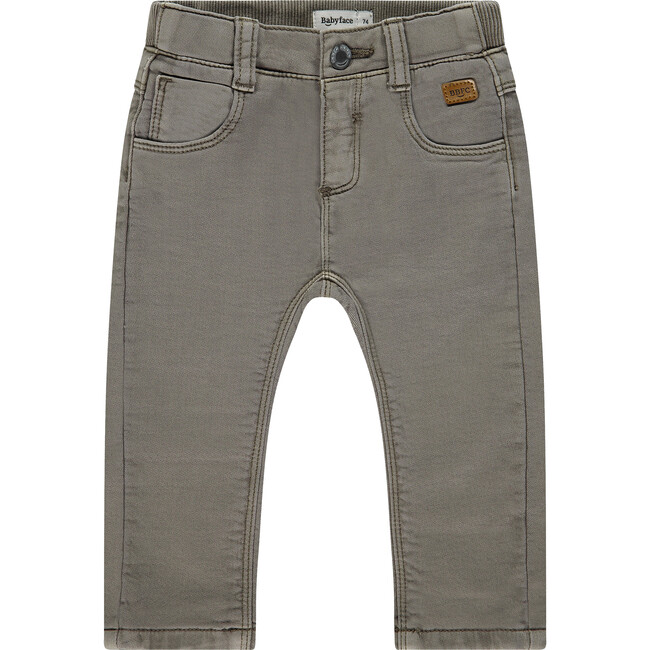 Baby Boy Elastic Waist Slim Fit Pants, Elephant Grey - Pants - 1